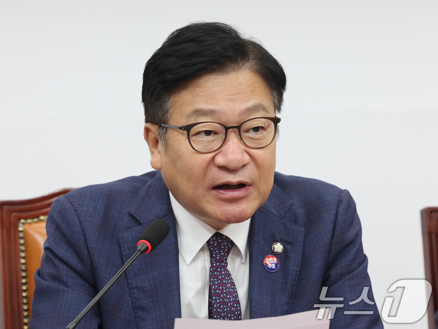 (서울=뉴스1) 황기선 기자 = 정점식 국민의힘 원내대표가 10일 오전 서울 여의도 국회에서 열린 최고위원회의에서 모두발언을 하고 있다. 2026.8.10/뉴스1