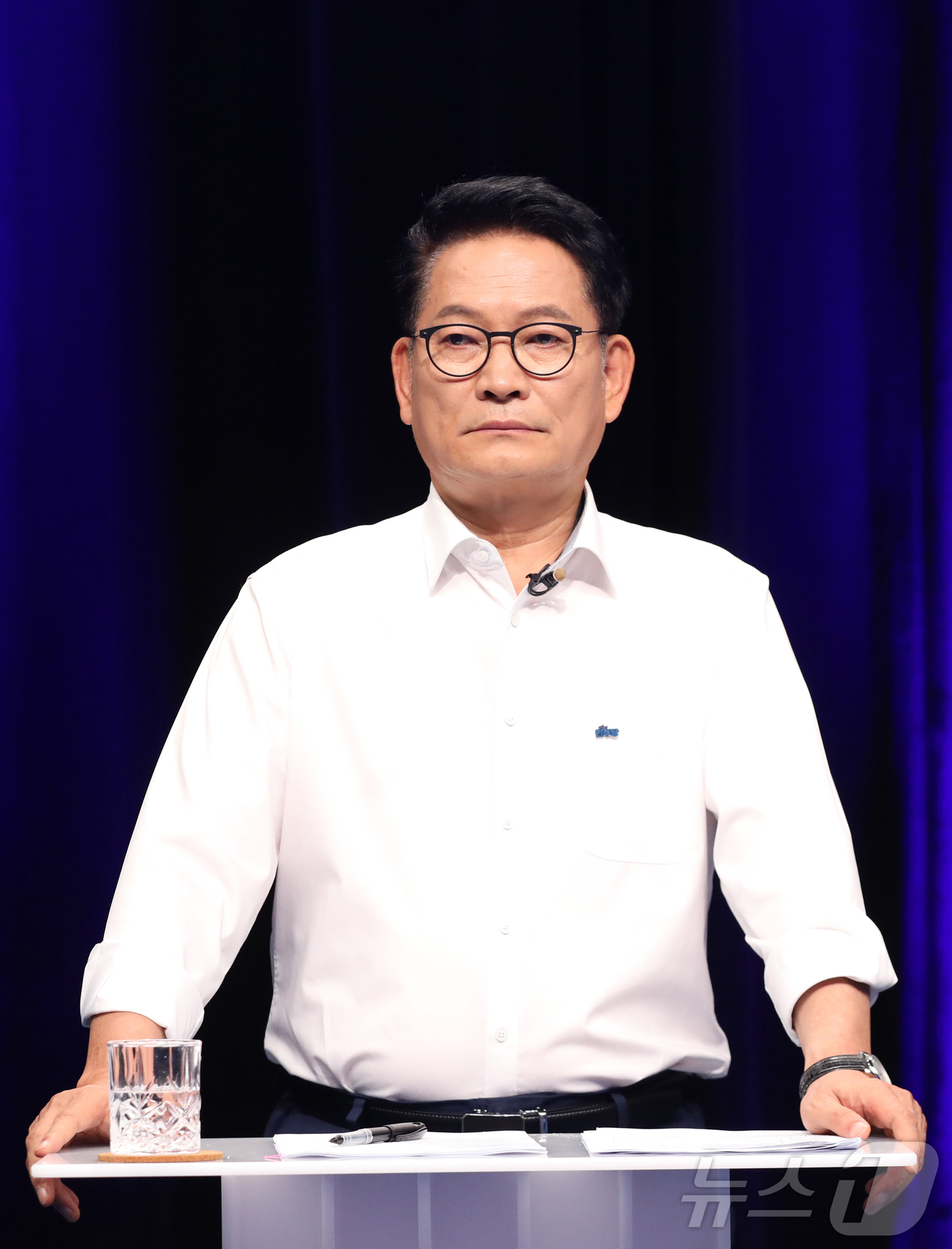 (광주=뉴스1) 안재영 기자 = 전남광주통합특별시 서구 KBC 광주방송에서 10일 열린 더불어민주당 당대표 후보 TV 토론회에서 송영길 후보가 발언하고 있다. 2026.8.10/뉴 …