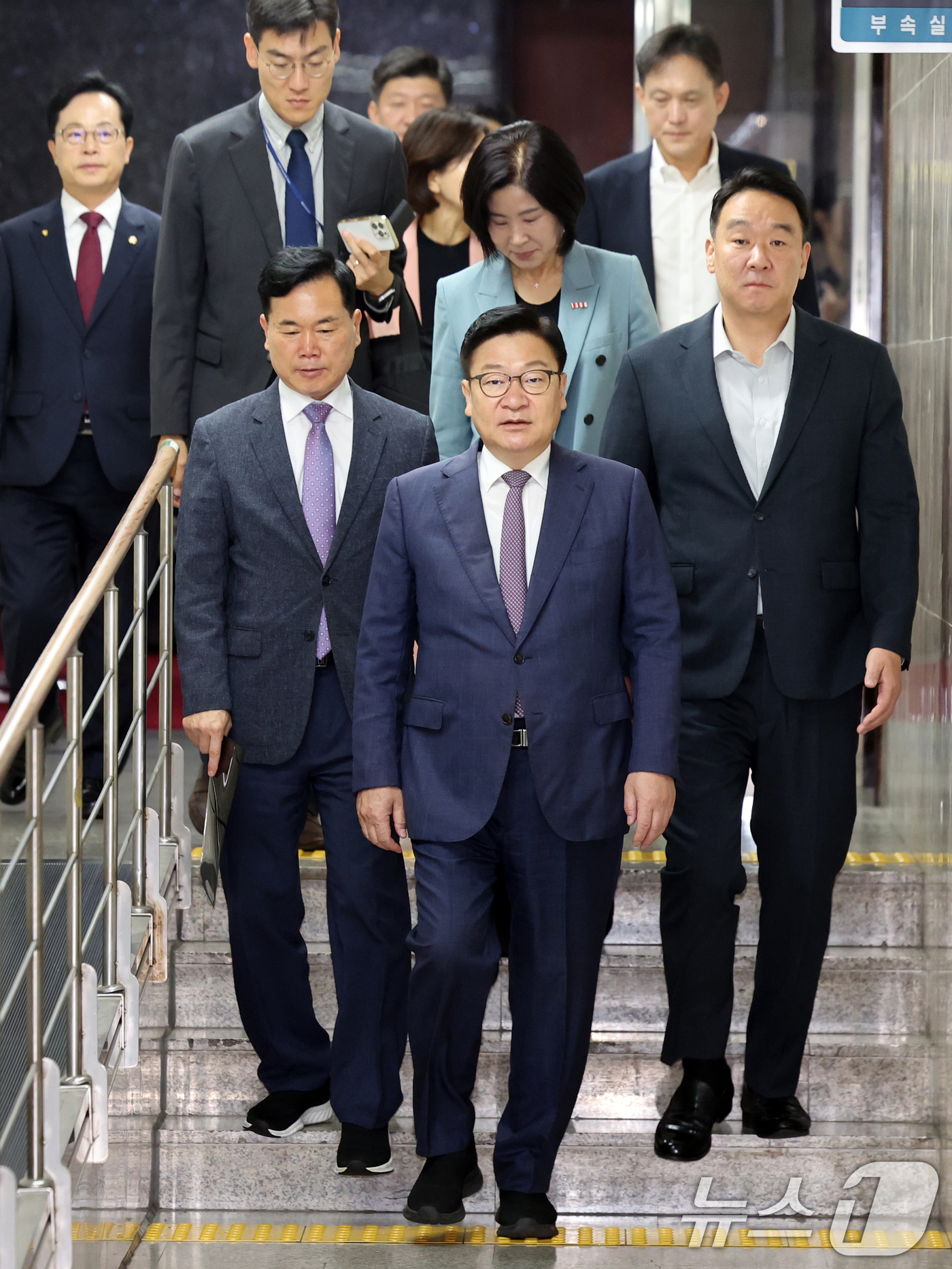 (서울=뉴스1) 황기선 기자 = 정점식 국민의힘 원내대표가 11일 오전 서울 여의도 국회에서 열린 원내대책회의에 참석하고 있다.  2026.8.11/뉴스1