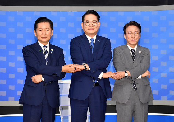 與당권주자 마지막 토론…정 "개혁 성과" 송 "총선 승리" 김 "당 화합"