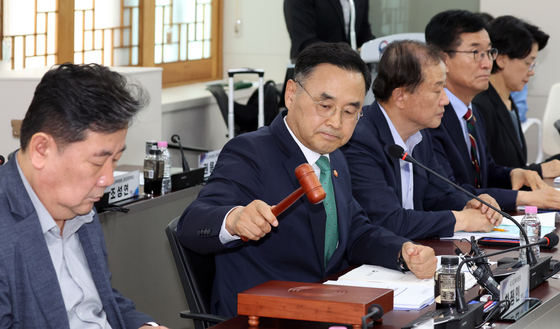 의사봉 두드리는 차정인 위원장