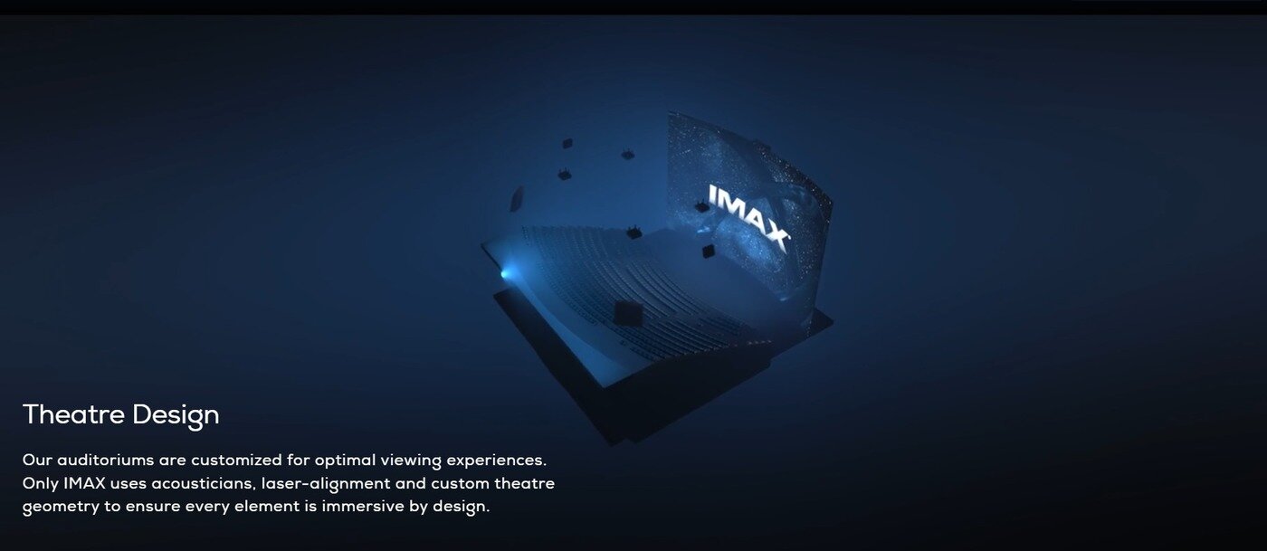 본문 이미지 - 아이맥스(IMAX) 극장 설계 이미지. 아이맥스는 스크린과 좌석 배치, 음향 등을 극장 구조에 맞춰 설계해 관객이 화면과 소리를 보다 몰입감 있게 느끼도록 한다고 설명한다. (IMAX 홈페이지 갈무리)