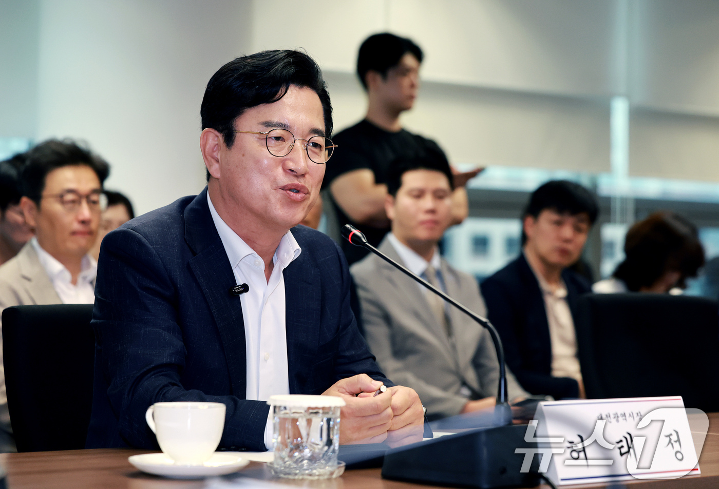(서울=뉴스1) 이호윤 기자 = 허태정 대전시장이 14일 서울 종로구 광화문빌딩에서 열린 제61차 대한민국시도지사협의회 정기총회에서 인사말을 하고 있다. 2026.8.14/뉴스1