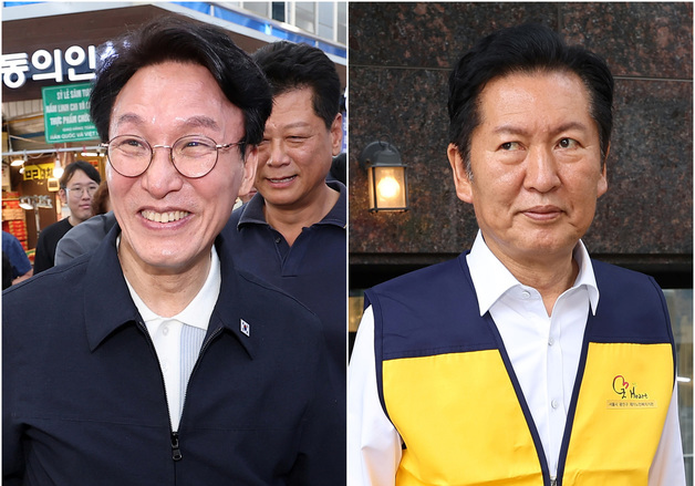전통시장 찾은 김민석·어르신 봉사활동 나선 정청래
