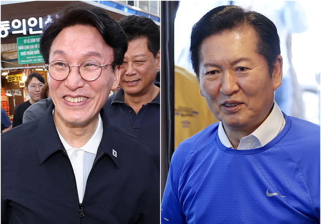 전통시장 찾은 김민석·어르신 봉사활동 나선 정청래