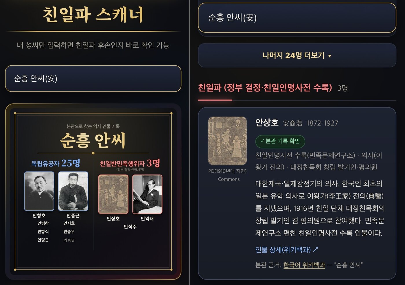 본문 이미지 - '친일파 스캐너' 사이트
