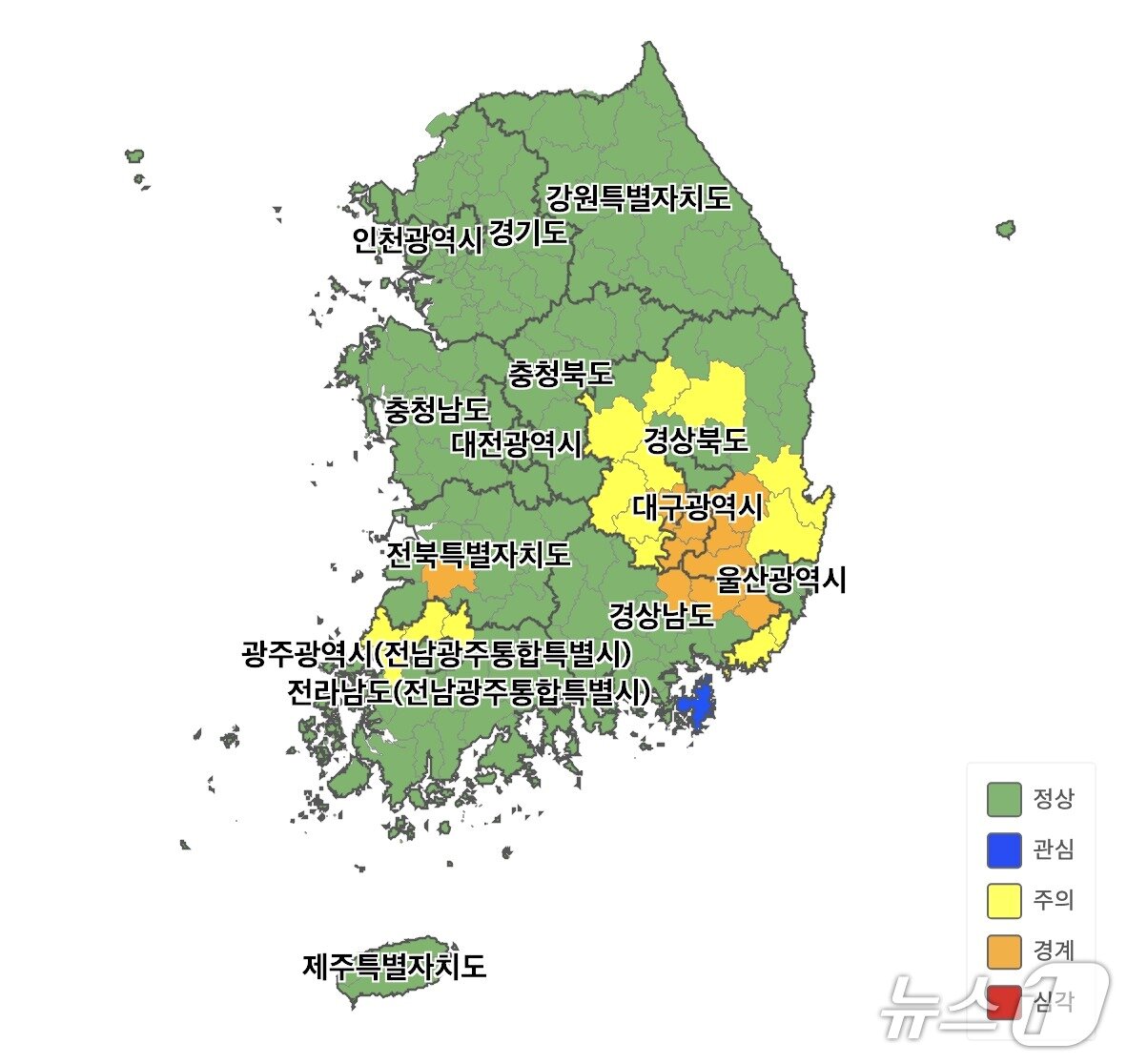 본문 이미지 - 2026년 8월 17일 기준 전국 생활·공업용수 가뭄 상황(기후부 제공) ⓒ 뉴스1