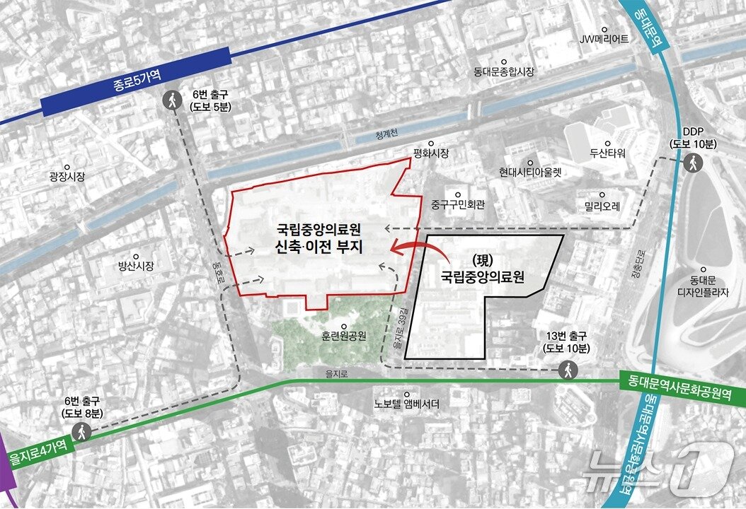 본문 이미지 - 국립중앙의료원 신축·이전 및 중앙감염병병원 건립사업 위치도.(국립중앙의료원 제공)