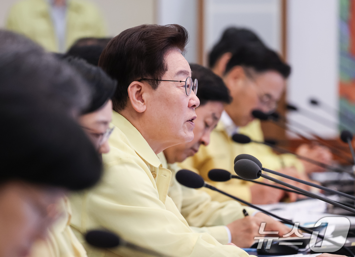 (서울=뉴스1) 허경 기자 = 이재명 대통령이 18일 청와대에서 열린 제1회 을지국무회의에서 발언을 하고 있다. 2026.8.18/뉴스1