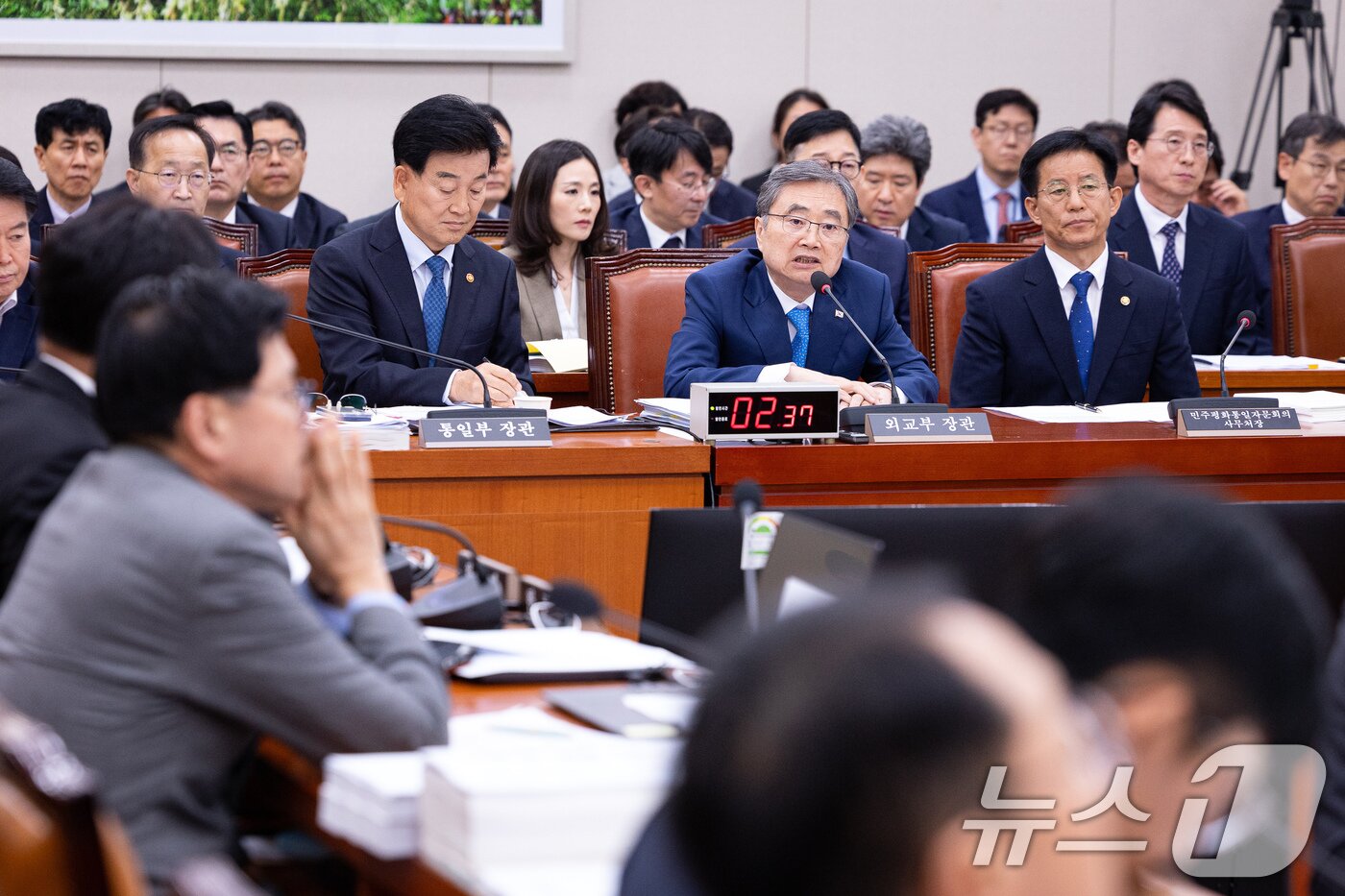 본문 이미지 - 조현 외교부 장관이 19일 서울 여의도 국회에서 열린 제438회 국회(임시회) 외교통일위원회 제2차 전체회의에 출석해 의원 질의에 답하고 있다. 2026.8.19 ⓒ 뉴스1 유승관 기자