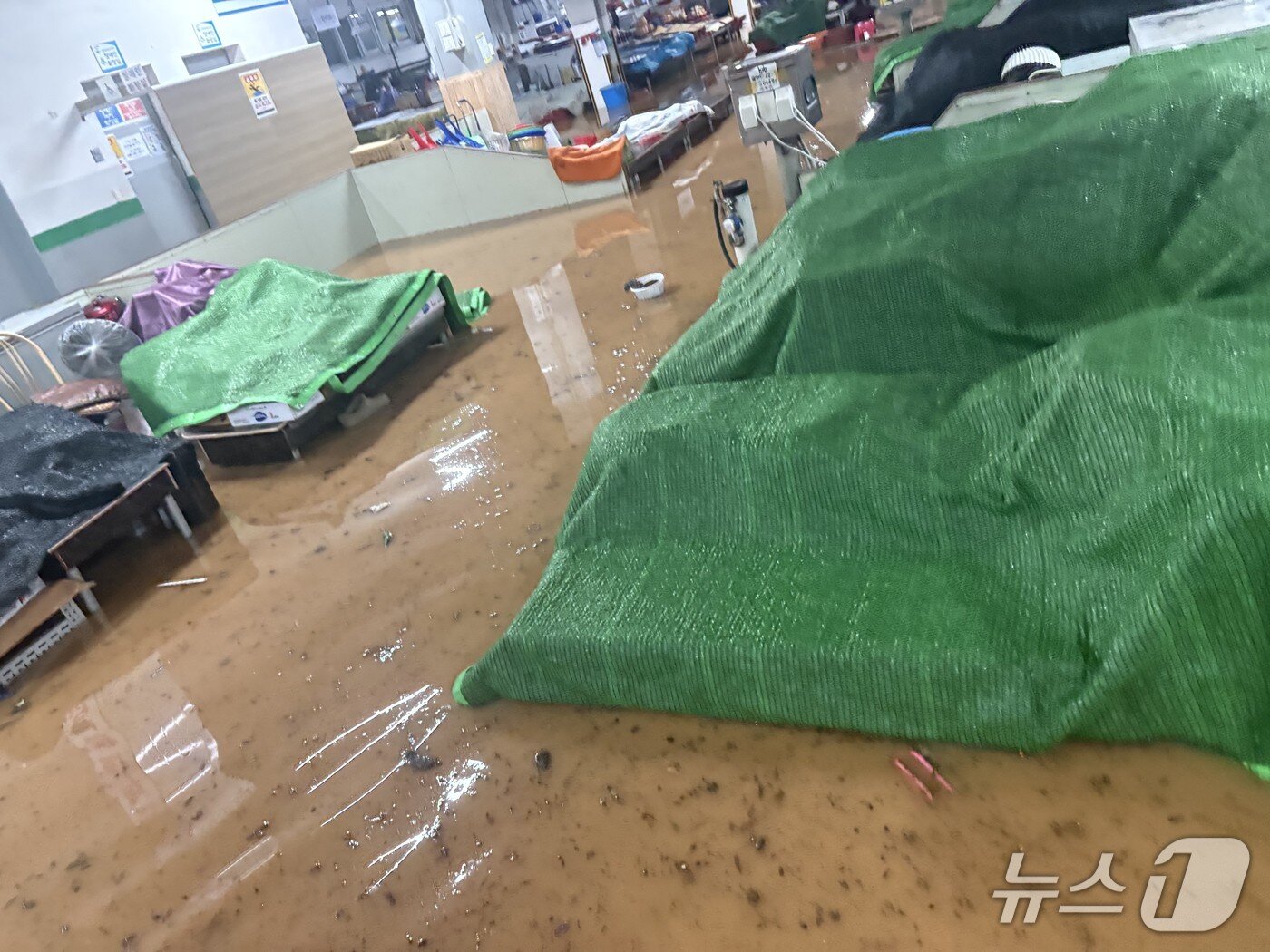 본문 이미지 - 17일 새벽 폭우로 인해 고현시장 주차장장터에 물이 들어차 있다.(고현시장 주차장장터 상인회 제공. 재판매 및 DB금지)