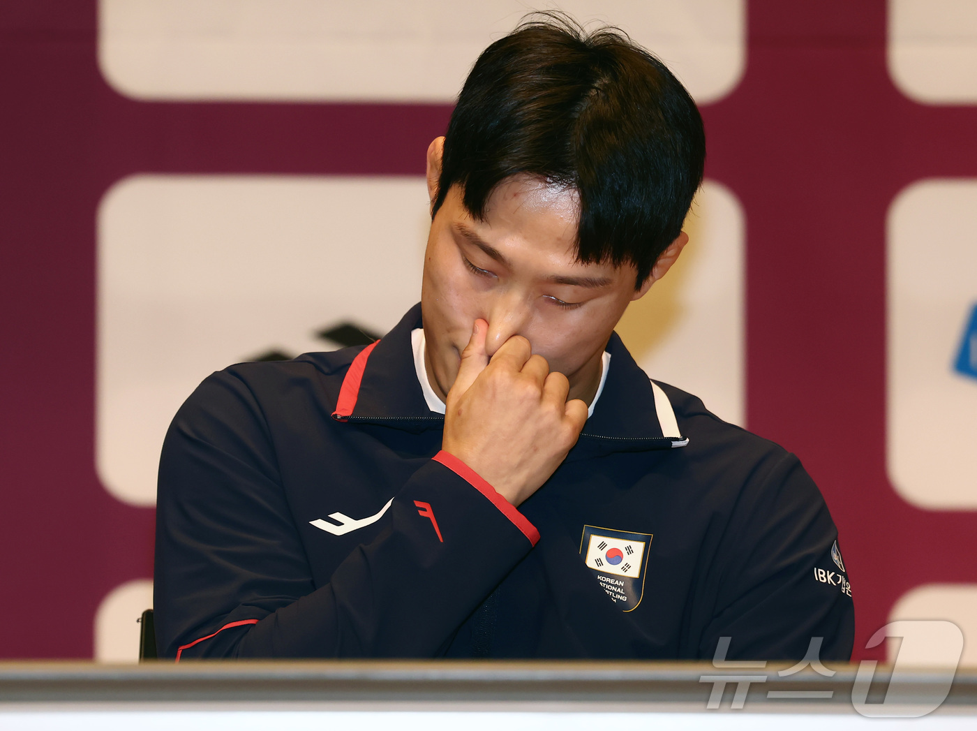 (진천=뉴스1) 김민지 기자 = 레슬링 국가대표 정한재가 19일 오후 진천 국가대표선수촌에서 열린 대한민국 레슬링 국가대표 출정식 및 미디어데이에서 아시안게임에 임하는 각오를 밝히 …