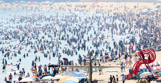'피서 아닌 피신' '백사장도 뜨거워'…첫 '42도대' 최강 폭염에 피서지 북적
