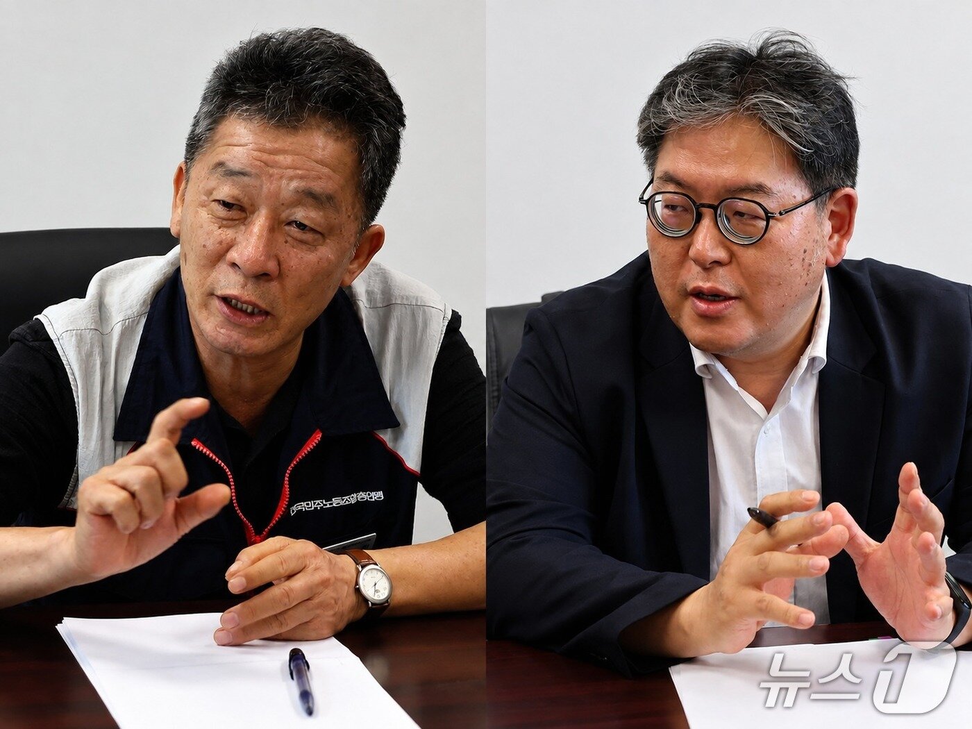 본문 이미지 - 이정희 전국민주노동조합총연맹 정책실장(왼쪽)과 장정우 한국경영자총협회 노사협력본부장이 지난 30일 뉴스1이 개최한 'N% 성과급 후폭풍, 한국 N차 분열 중' 전문가 좌담회에서 참석해 발언하고 있다. 2026.7.30 ⓒ 뉴스1 김진환 기자