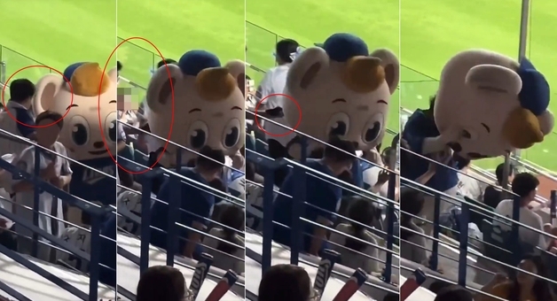 그 안에 사람 있는데…삼성 마스코트 라온, 야구팬이 '분풀이 가격'[영상]