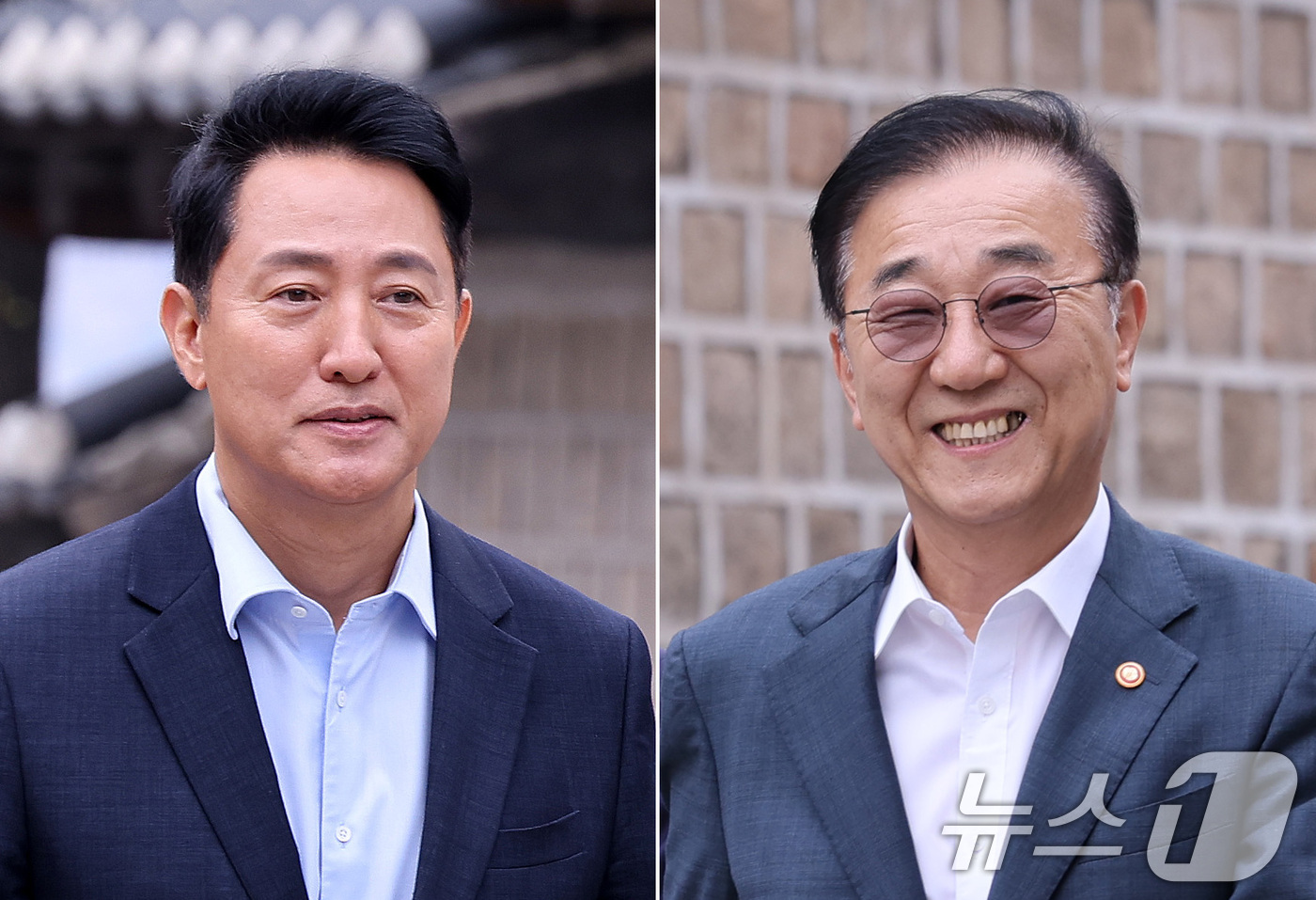 (서울=뉴스1) 박지혜 기자 = 김윤덕 국토교통부 장관(오른쪽)과 오세훈 서울시장이 20일 서울 중구 정동에서 서울 주택 공급 방안을 논의하기 위한 회동 장소로 이동하고 있다.이번 …