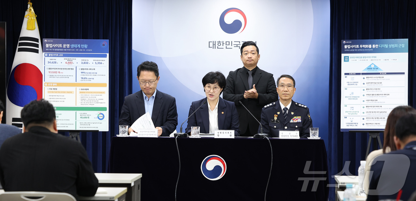 (서울=뉴스1) 김성진 기자 = 원민경 성평등가족부 장관이 20일 서울 종로구 정부서울청사에서 불법촬영물 등 유통 사이트 심층분석을 위한 관계부처 합동 불법사이트 통합 대응 방안 …