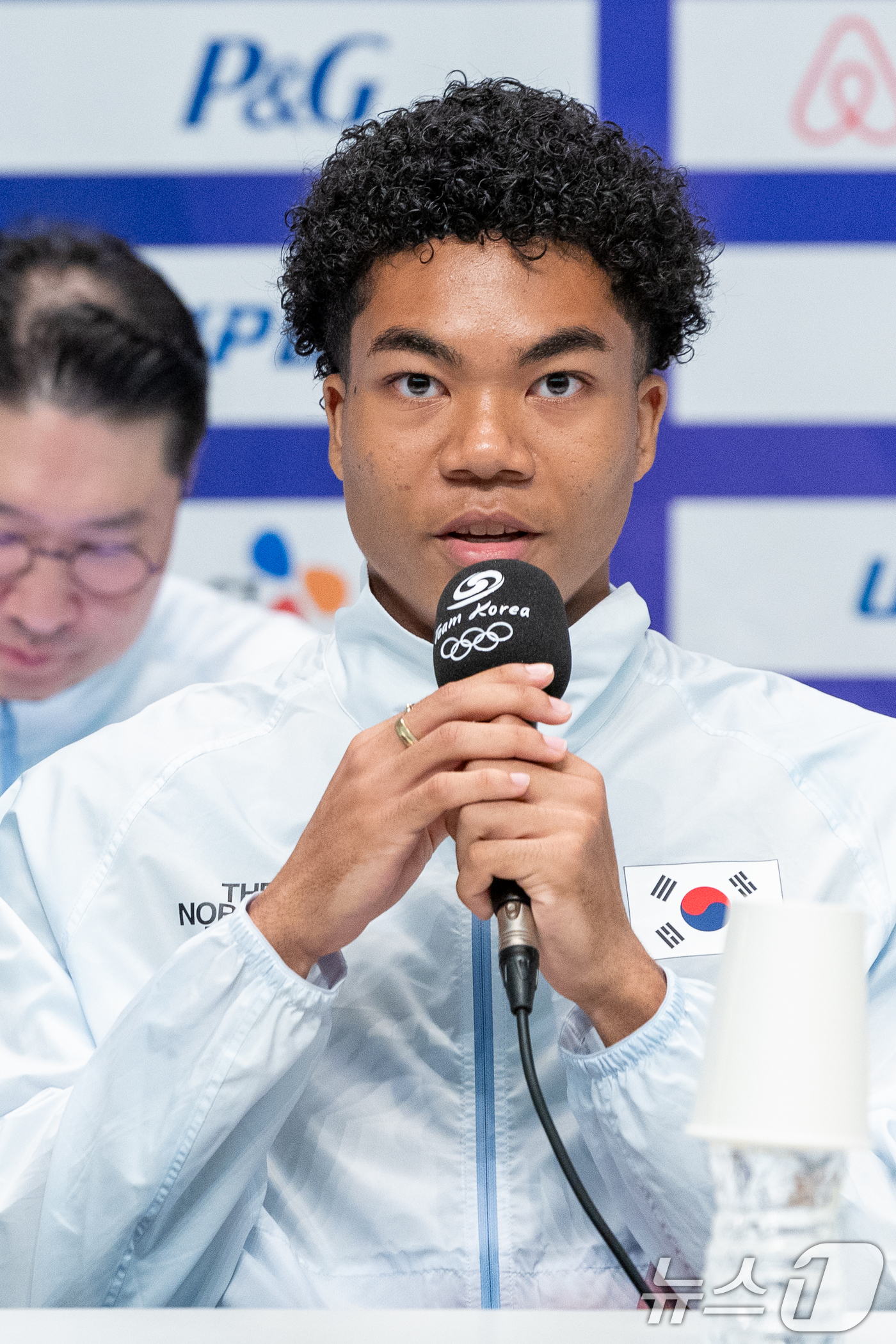 (진천=뉴스1) 안은나 기자 = 육상 국가대표 나마디 조엘진이 20일 충북 진천선수촌에서 열린 2026 아이치·나고야하계아시아경기대회 D-30 미디어데이 대한민국선수단 기자회견에 …