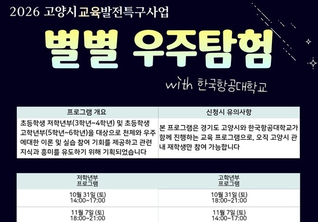 고양시, 항공대와 함께하는 '초등생 항공우주 체험' 교육생 모집
