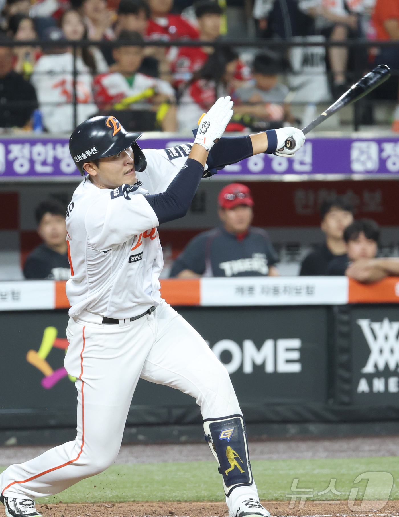 (대전=뉴스1) 김기남 기자 = 20일 대전 한화생명볼파크에서 열린 2026 신한 SOL KBO리그 기아 타이거즈와 한화 이글스의 경기에서 한화 한지훈이 타격하고 있다. 2026. …