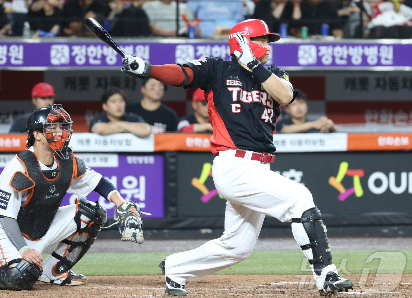 (대전=뉴스1) 김기남 기자 = 20일 대전 한화생명볼파크에서 열린 2026 신한 SOL KBO리그 기아 타이거즈와 한화 이글스의 경기에서 기아 나성범이  4회초 만루에서 역전 2 …