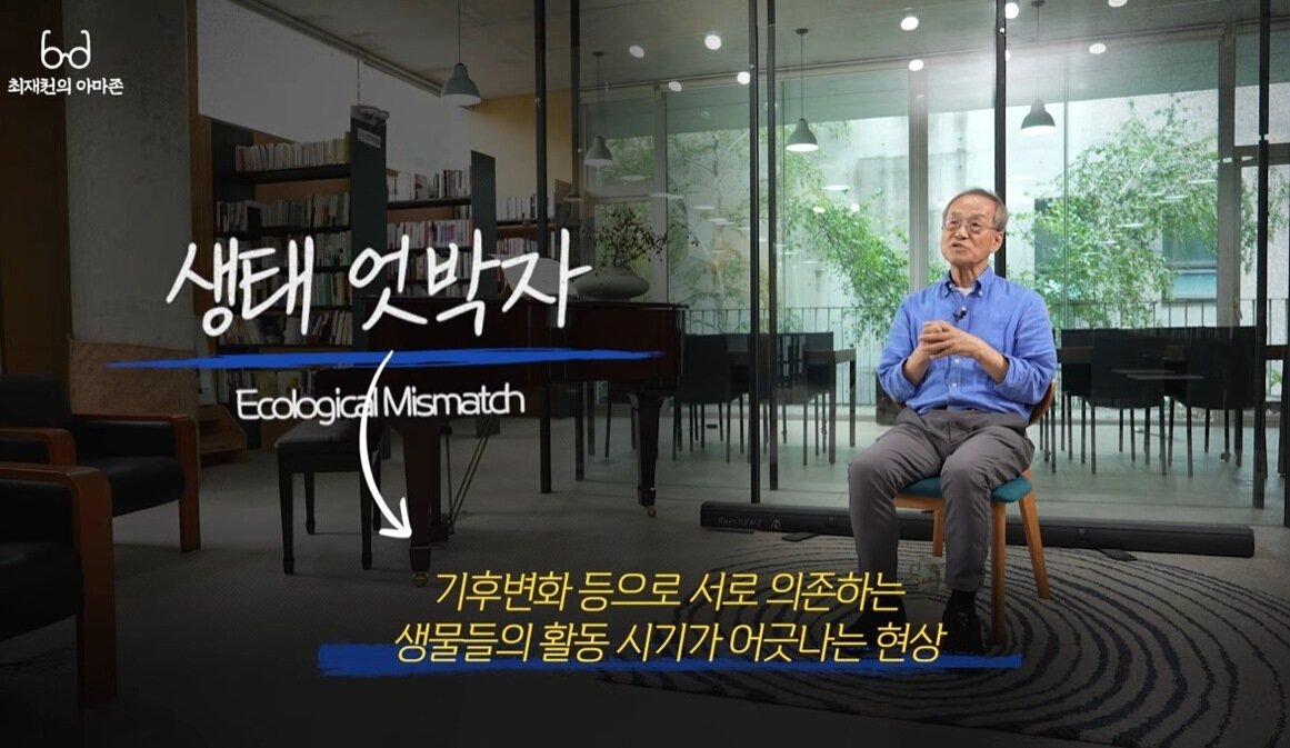 본문 이미지 - 최재천 교수는 최근 생태학자들이 주목하고 있는 '생태 엇박자'에 대해 설명했다(유튜브 갈무리). ⓒ 뉴스1