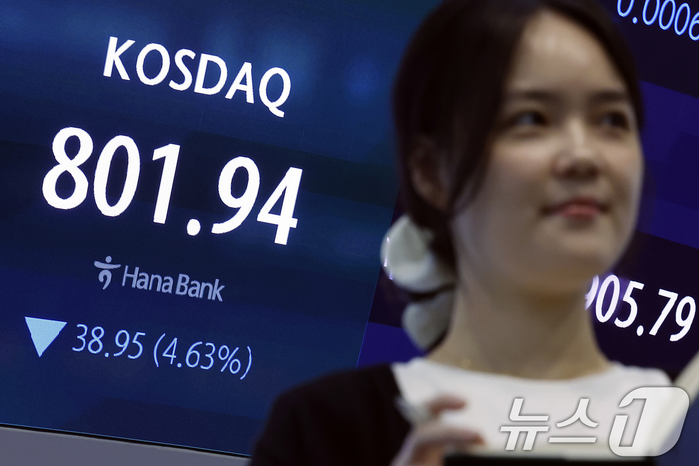 (서울=뉴스1) 박정호 기자 = 21일 오후 서울시 중구 하나은행 본점 딜링룸 전광판에 코스닥 등 종가가 표시되고 있다.이날 코스피는 전 거래일 대비 60.37p(0.88%) 오른 …
