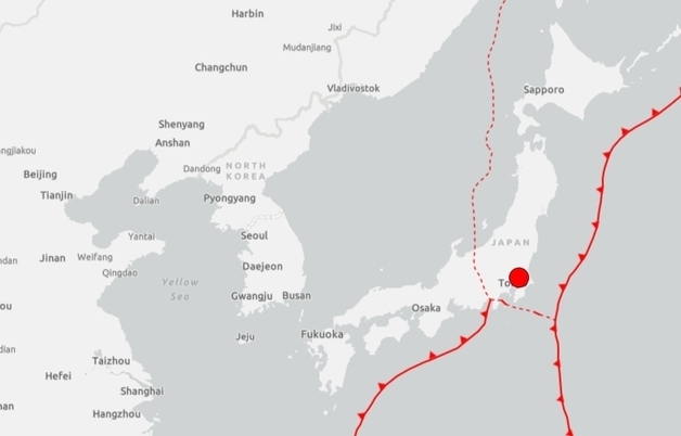 日 중동부서 규모 5.8 지진 발생…깊이 77.6km 지점