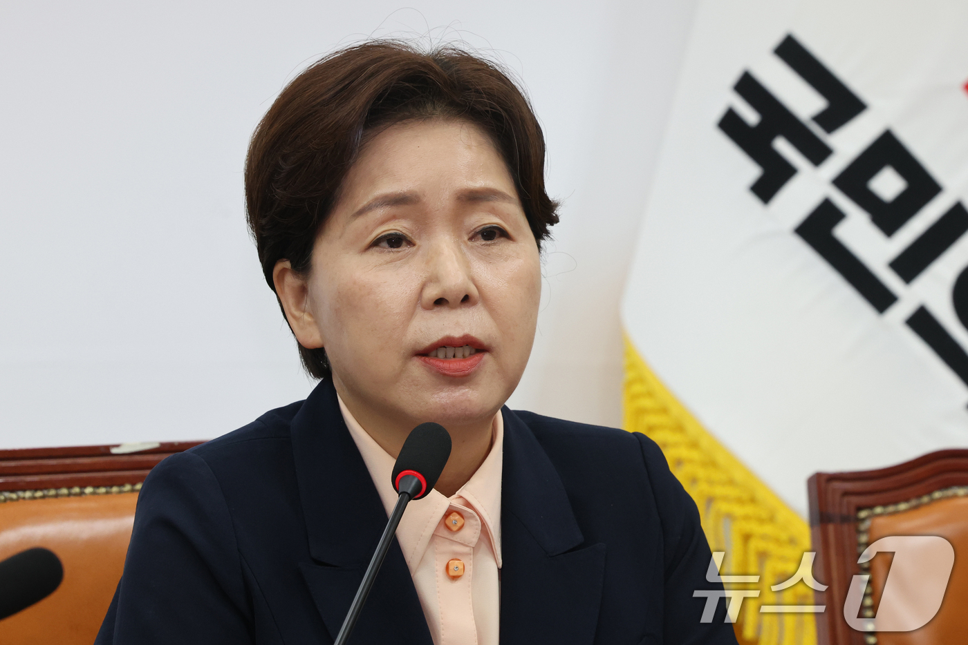 （서울=뉴스1) 황기선 기자 = 양향자 국민의힘 최고위원이 24일 서울 여의도 국회에서 열린 최고위원회의에서 발언을 하고 있다. 2026.8.24/뉴스1