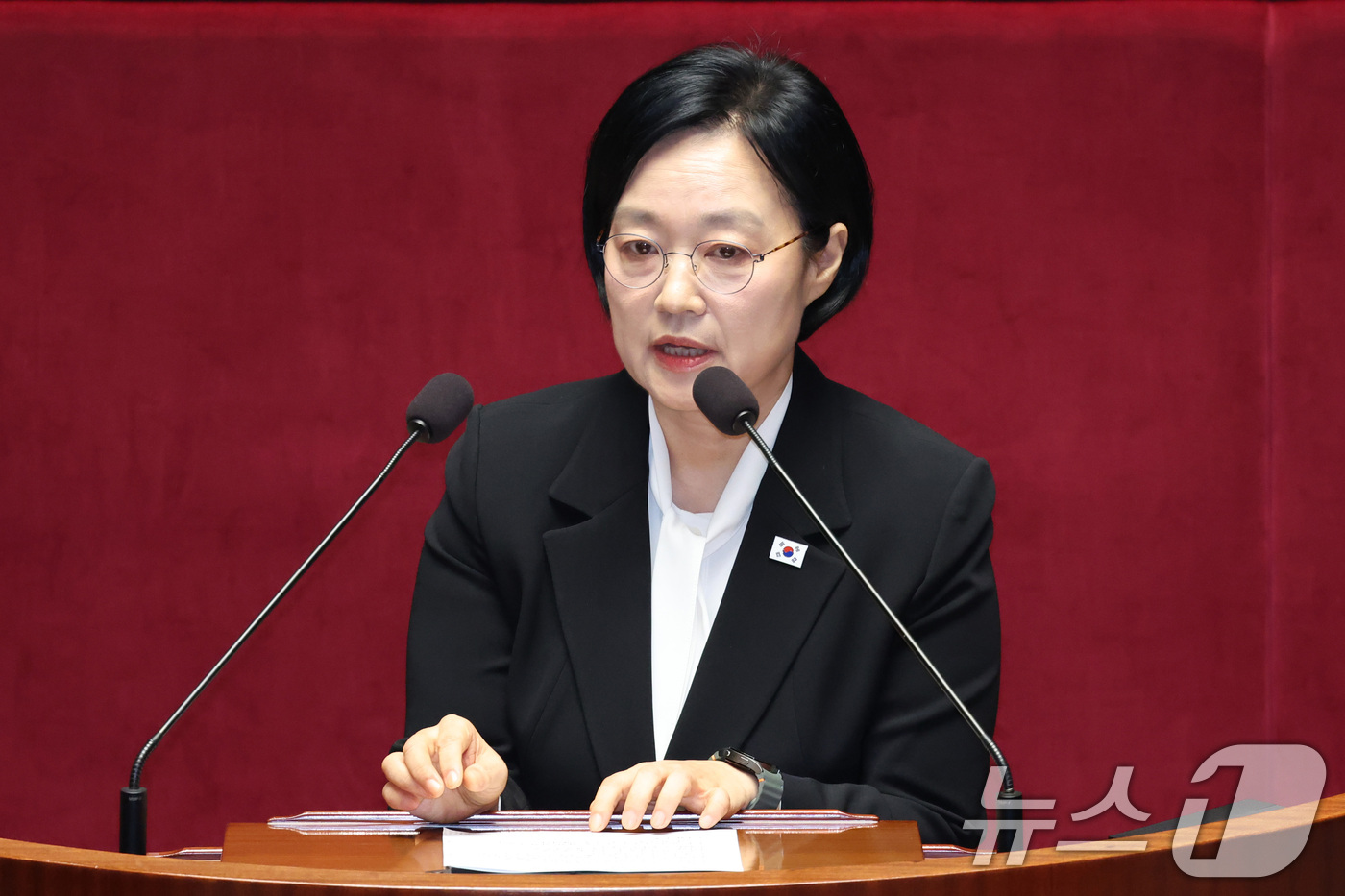 (서울=뉴스1) 신웅수 기자 = 한성숙 국무총리가 24일 서울 여의도 국회에서 열린 예산결산특별위원회 전체회의에서 발언하고 있다. 2026.8.24/뉴스1