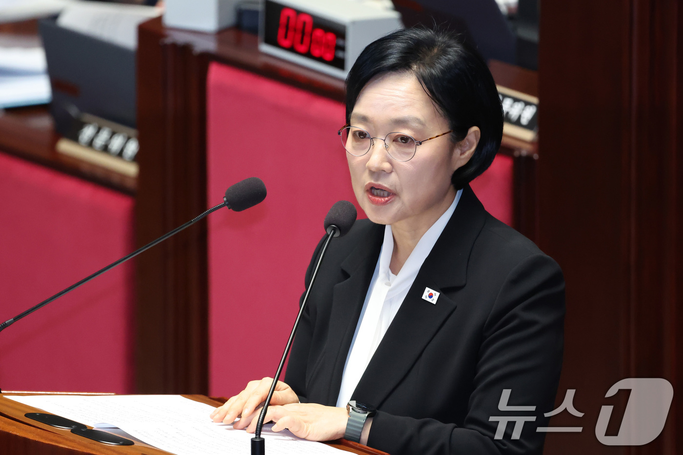 (서울=뉴스1) 신웅수 기자 = 한성숙 국무총리가 24일 서울 여의도 국회에서 열린 예산결산특별위원회 전체회의에서 발언하고 있다. 2026.8.24/뉴스1