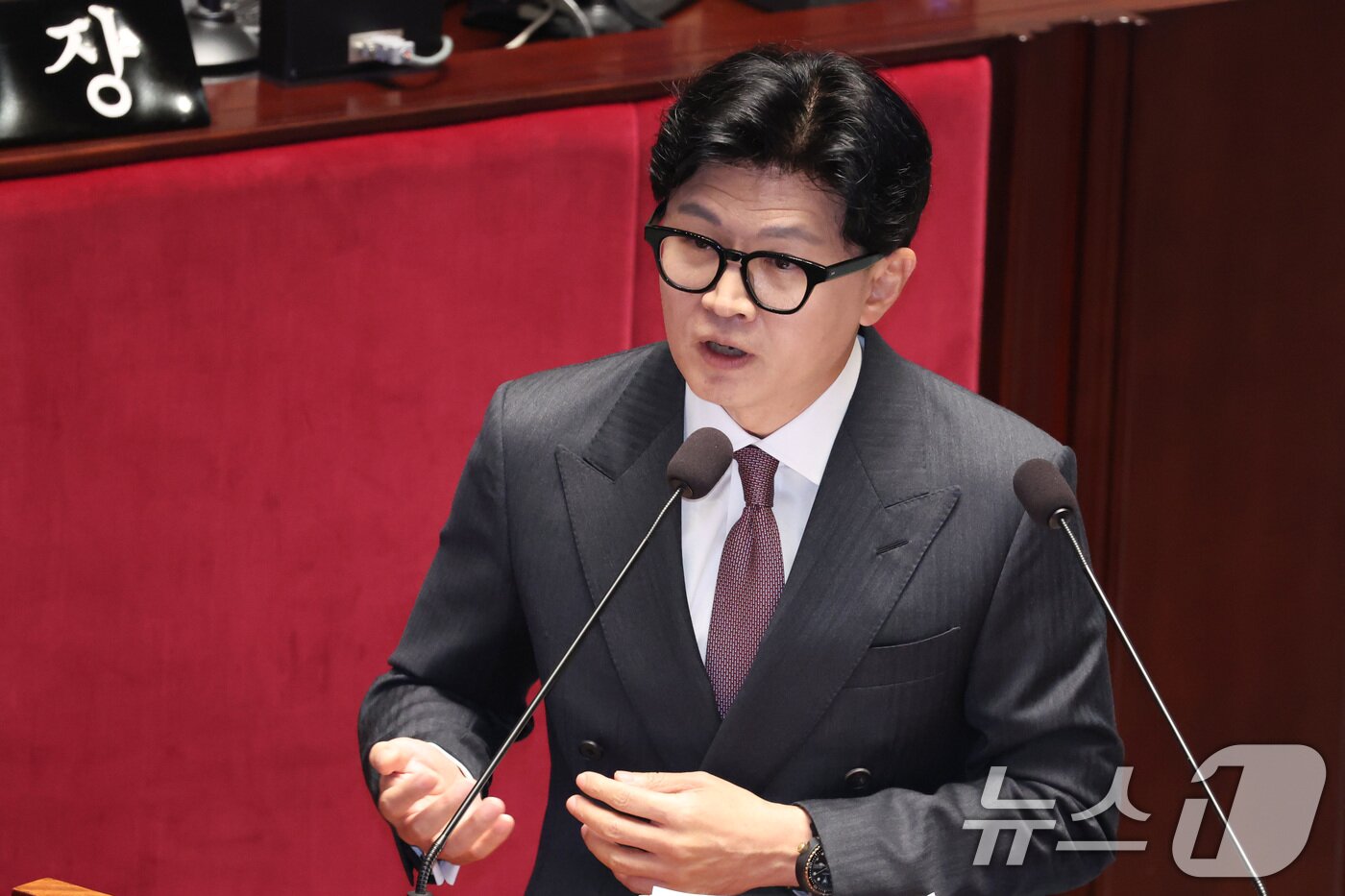 본문 이미지 - 한동훈 무소속 의원이 24일 서울 여의도 국회에서 열린 예산결산특별위원회 전체회의에서 질의하고 있다. 2026.8.24 ⓒ 뉴스1 신웅수 기자