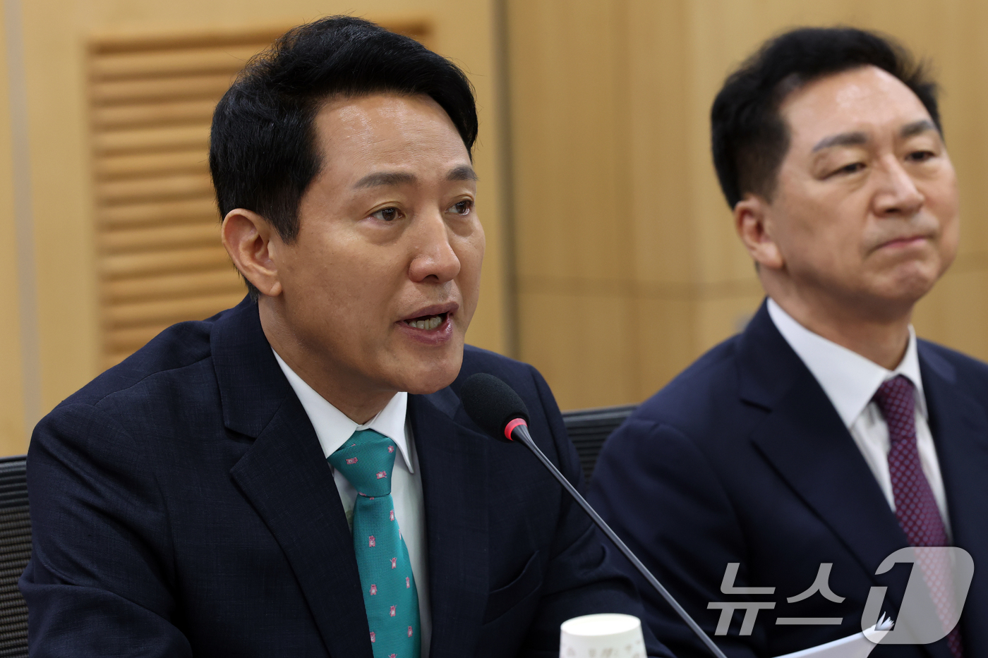 (서울=뉴스1) 황기선 기자 = 오세훈 서울시장이 25일 오전 서울 국회 의원회관에서 열린 제10차 대한민국 미래혁신포럼 세미나 '미국의 大전략과 한국의 선택'에서 인사말을 하고 …
