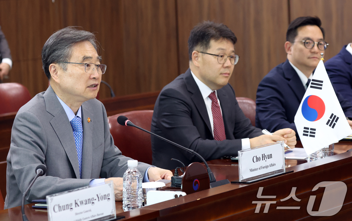 (서울=뉴스1) 김명섭 기자 = 조한 외교부 장관이 25일 서울 종로구 정부서울청사 별관 외교부에서 열린 한·쿠웨이트 외교장관회담에서 모두 발언을 하고 있다. 2026.8.25/뉴 …