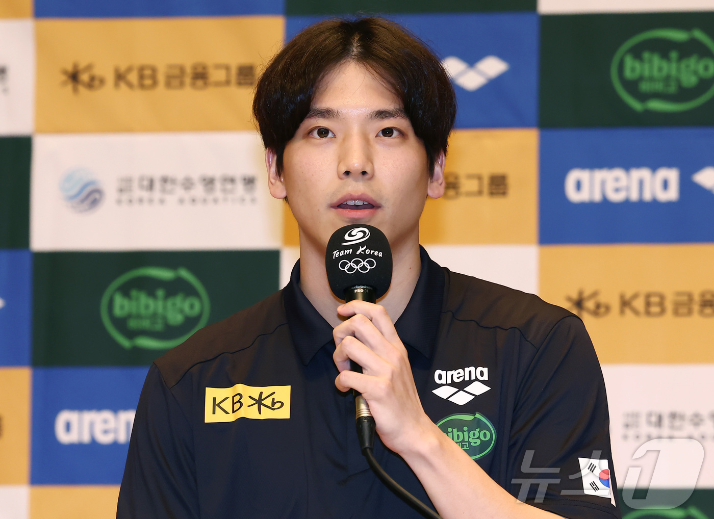 (진천=뉴스1) 김민지 기자 = 수영 국가대표 이주호가 25일 오후 충북 진천선수촌에서 열린 2026 아이치·나고야 하계아시아경기대회 대한수영연맹 미디어데이 기자회견에서 아시안게임 …