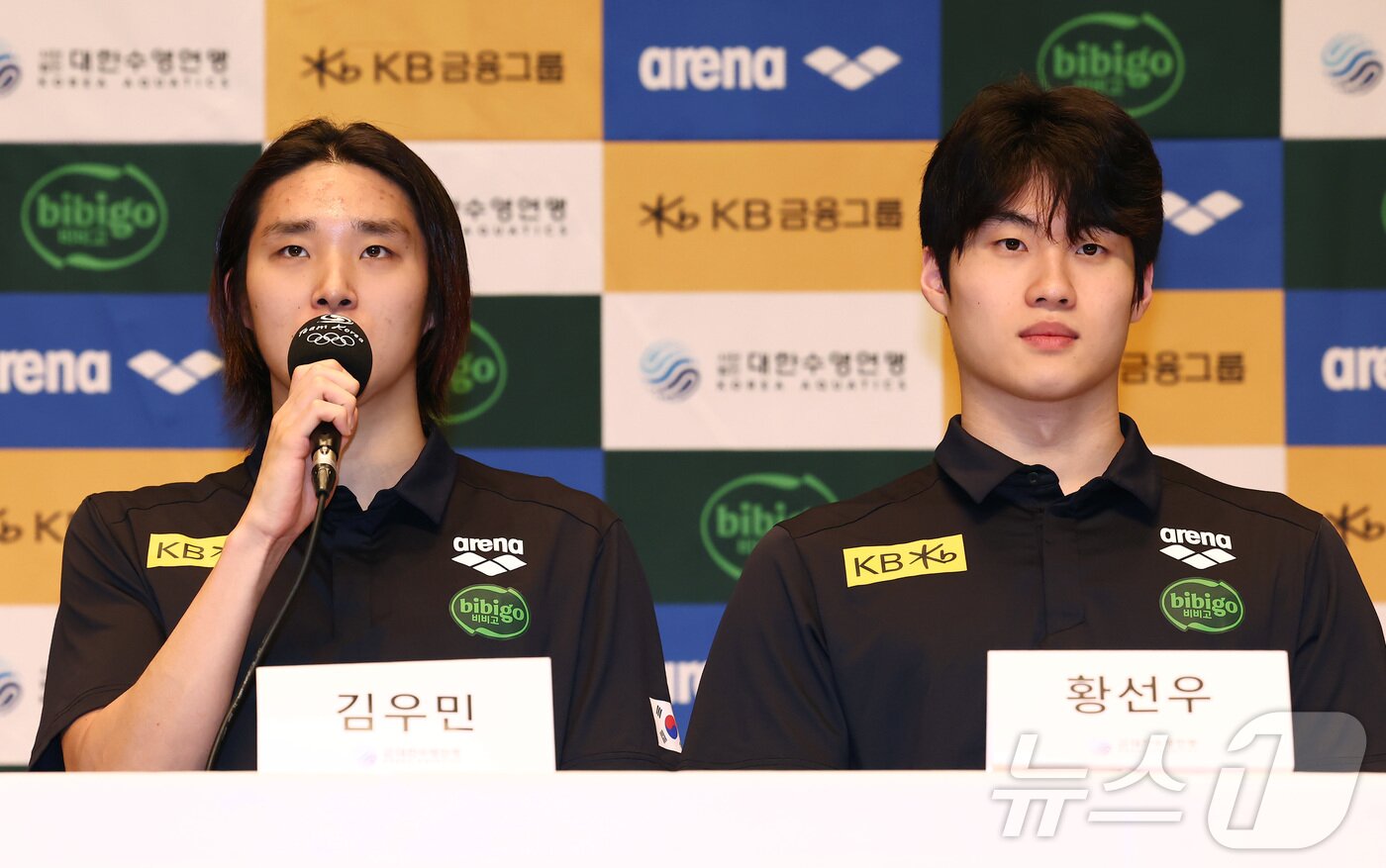 본문 이미지 - 수영 국가대표 김우민이 25일 오후 충북 진천선수촌에서 열린 2026 아이치·나고야 하계아시아경기대회 대한수영연맹 미디어데이 기자회견에서 아시안게임에 임하는 소회를 밝히고 있다. 2026.8.25 ⓒ 뉴스1 김민지 기자