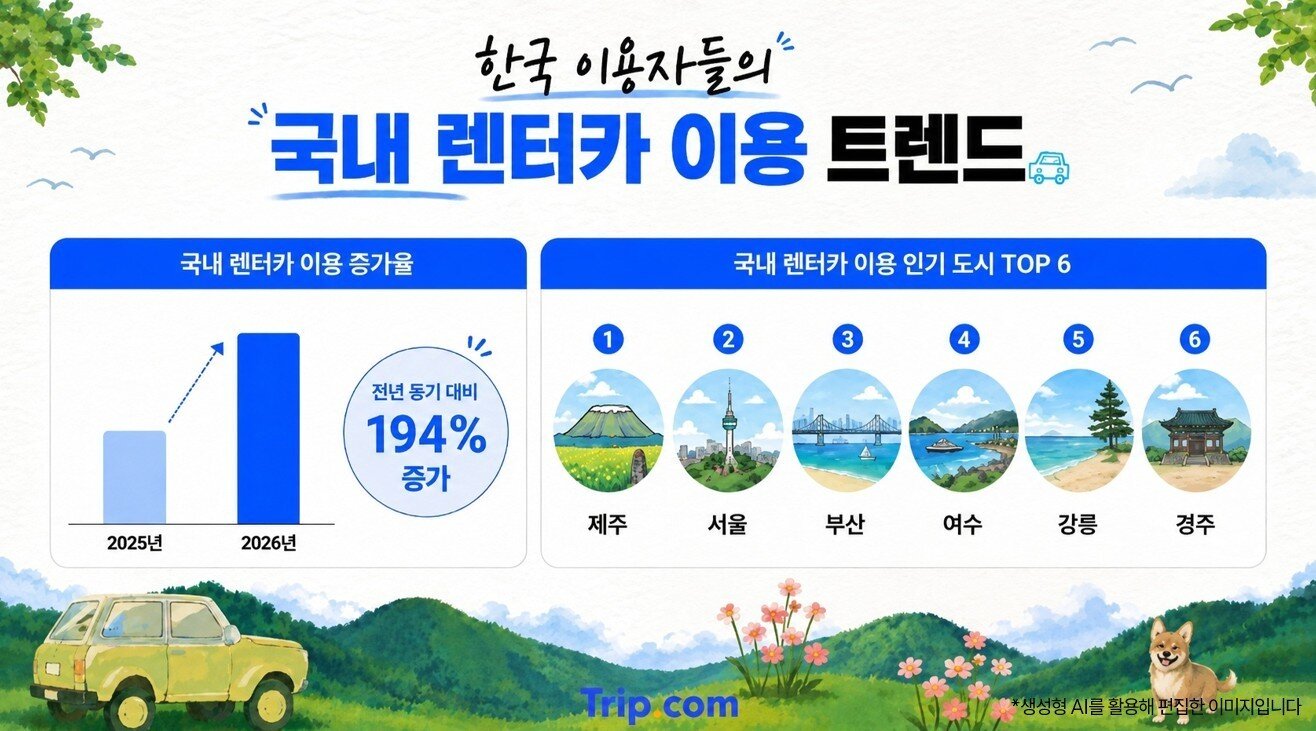 본문 이미지 - 한국 이용자들의 국내 렌터카 이용 트렌드(트립닷컴 제공)