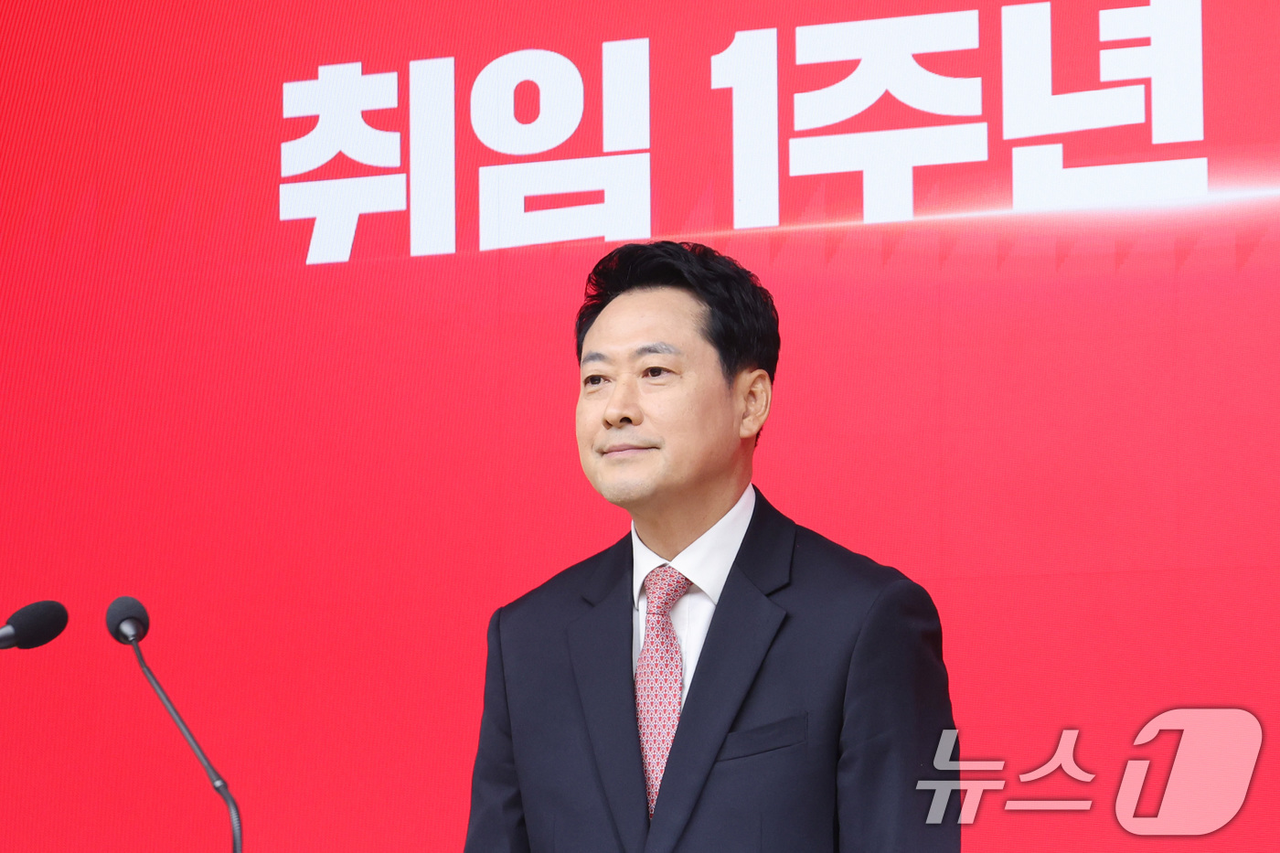 (서울=뉴스1) 신웅수 기자 = 장동혁 국민의힘 대표가 26일 서울 여의도 국민의힘 당사에서 취임 1주년 기자회견을 하고 있다. 2026.8.26/뉴스1