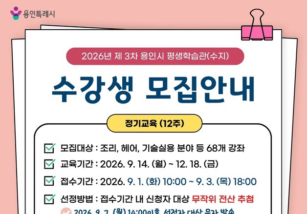 용인시평생학습관, 정기교육 수강생 1080명 모집