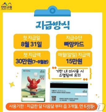 본문 이미지 - 전북 진안군이 배포한 농어촌 기본소득 지급방식 안내표.(진안군 제공. 재판매 및 DB금지)/뉴스1 