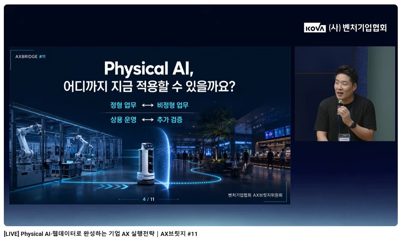 본문 이미지 - 2026 AX브릿지 웨비나 발표자들이 참석자들의 사전 질문에 답변하고 있다.(벤처기업협회 제공)