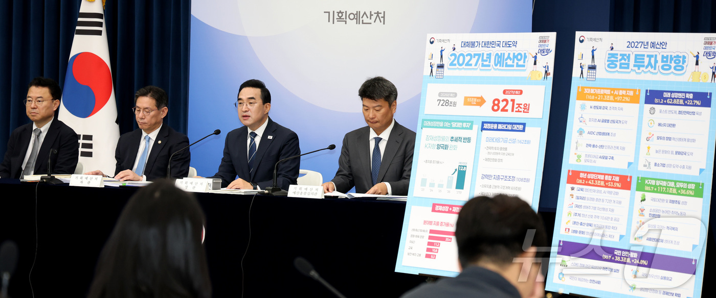 (세종=뉴스1) 김기남 기자 = 박홍근 기획예산처 장관이 지난달 28일 세종시 정부세종청사에서 2027년도 얘산안 상세 브리핑을 하고 있다. 2026.9.1/뉴스1