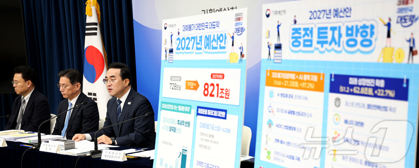 (세종=뉴스1) 김기남 기자 = 박홍근 기획예산처 장관이 지난달 28일 세종시 정부세종청사에서 2027년도 얘산안 상세 브리핑을 하고 있다. 2026.9.1/뉴스1