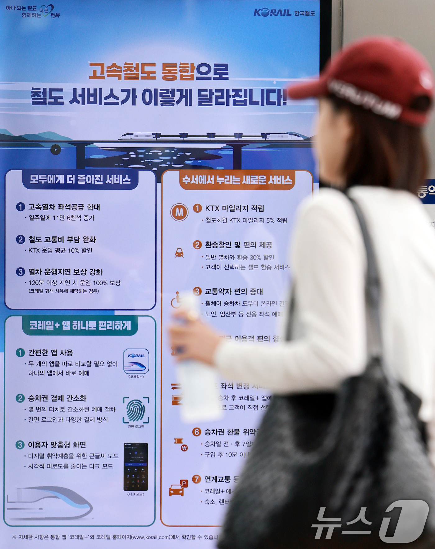 (서울=뉴스1) 이호윤 기자 = KTX와 SRT 통합 운행을 앞둔 28일 서울역에 고속철도 통합 운행 관련 안내문이 게시돼 있다.국토교통부는 지난 27일 한국철도공사(코레일), S …