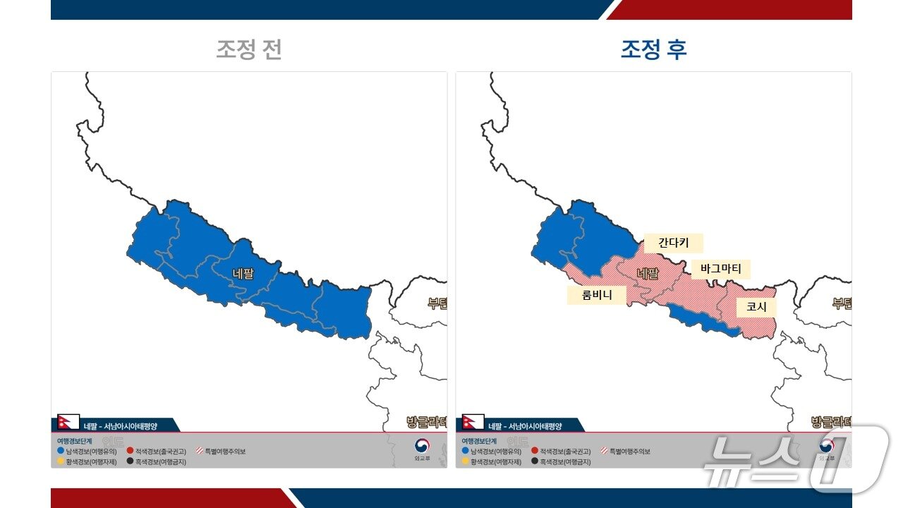 본문 이미지 - 네팔 여행 경보 전후 사진 (외교부 제공)