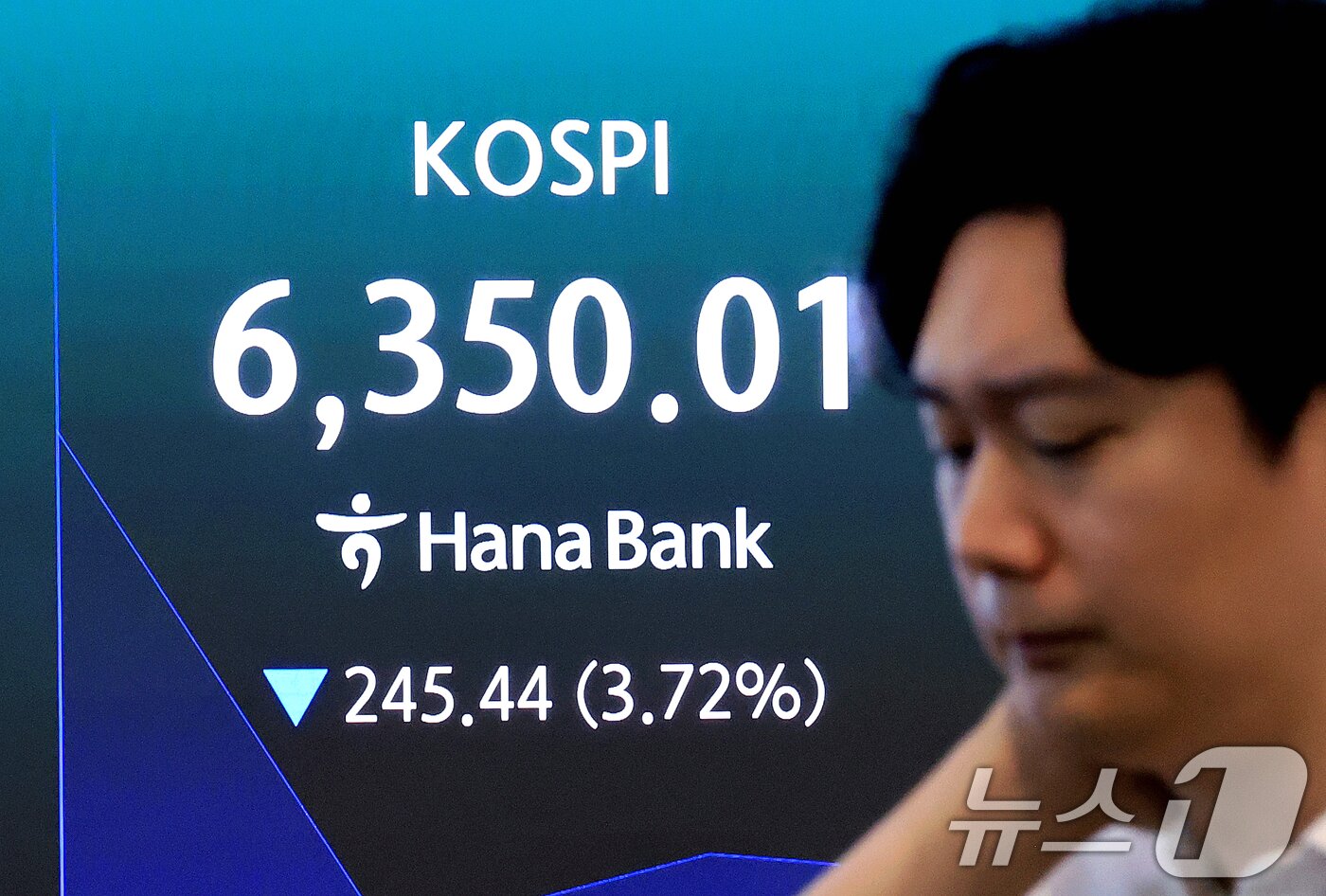 본문 이미지 - 3일 서울 중구 하나은행 본점 딜링룸 전광판에 개장 시황이 나타나고 있다.  2026.8.3 ⓒ 뉴스1 이호윤 기자