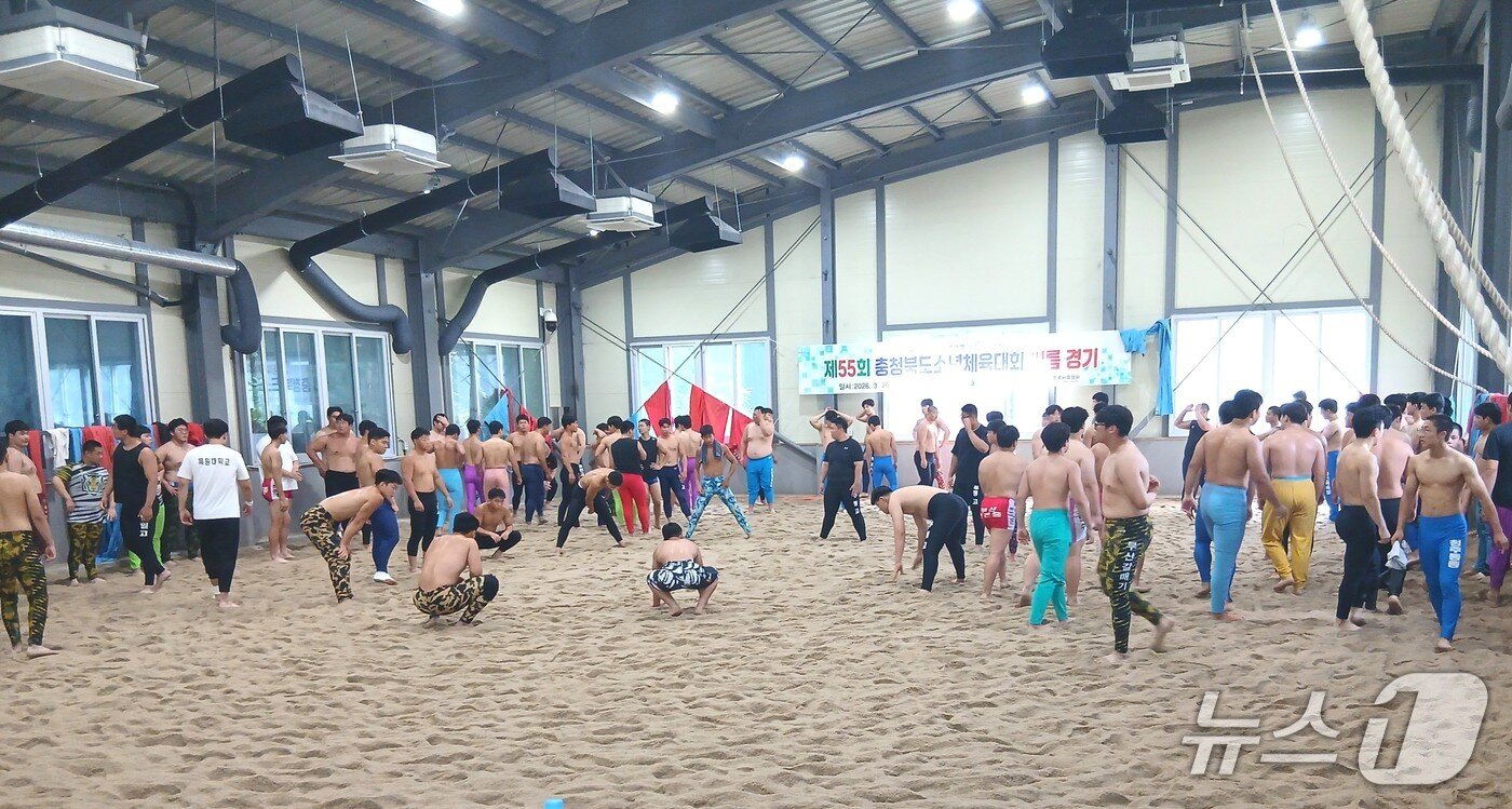 본문 이미지 - 전국 각지의 씨름 선수들이 보은 씨름훈련장에서 전지훈련 하고 있다.(보은군 제공. 재판매 및 DB금지)/뉴스1 