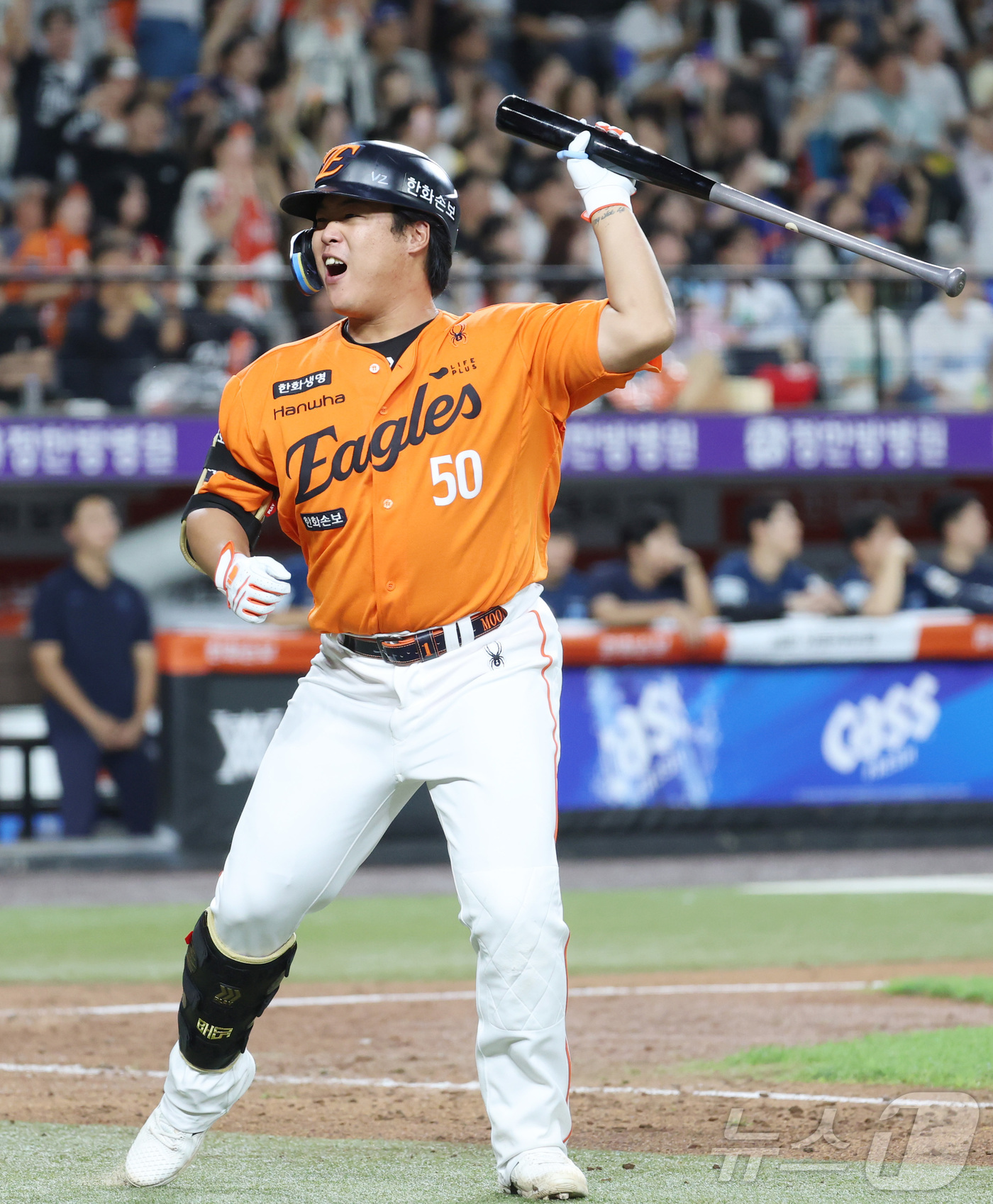 (대전=뉴스1) 김기남 기자 = 30일 대전 한화생명볼파크에서 열린 2026 신한 SOL KBO리그 NC 다이노스와 한화 이글스의 경기에서 5회말 한화 강백호가 역전 3점 홈런을 …