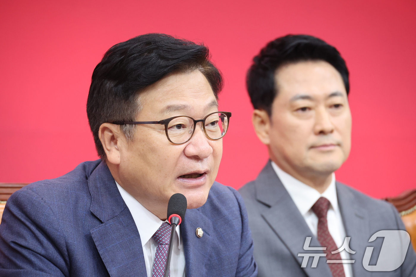 (서울=뉴스1) 신웅수 기자 = 정점식 국민의힘 원내대표가 31일 서울 여의도 국회에서 열린 최고위원회의에서 발언하고 있다. 2026.8.31/뉴스1