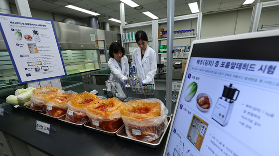 중국산 김치 안정성 검사하는 연구원들
